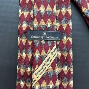 ERMENEGILDO ZEGNA Exclusive Design Mens Silk Tie Argyle 58 Inch Long